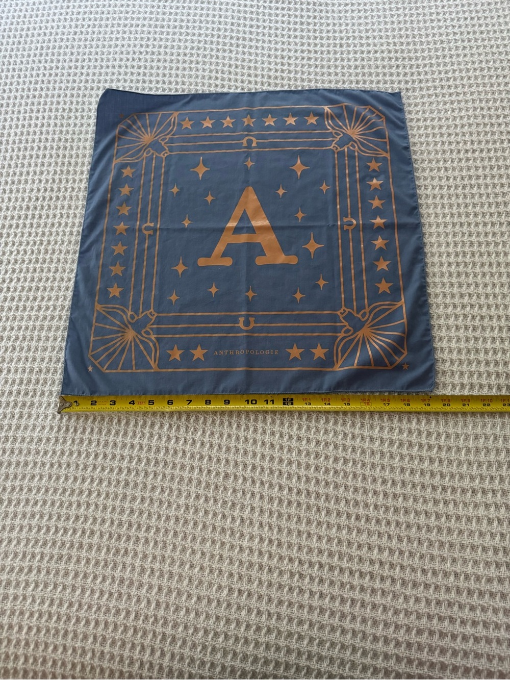 Anthropologie Navy and Gold Monogram A Square Cotton Bandana Scarf